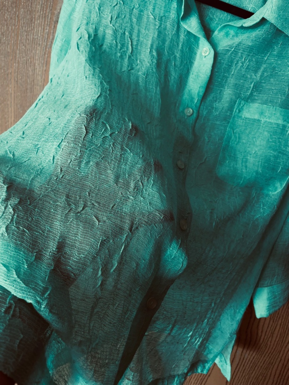 COLDWATER CREEK SEMI-SHEER XL BUTTON FRONT TOP SHIRT 3/4 SLEEVES TEAL - Picture 6 of 8